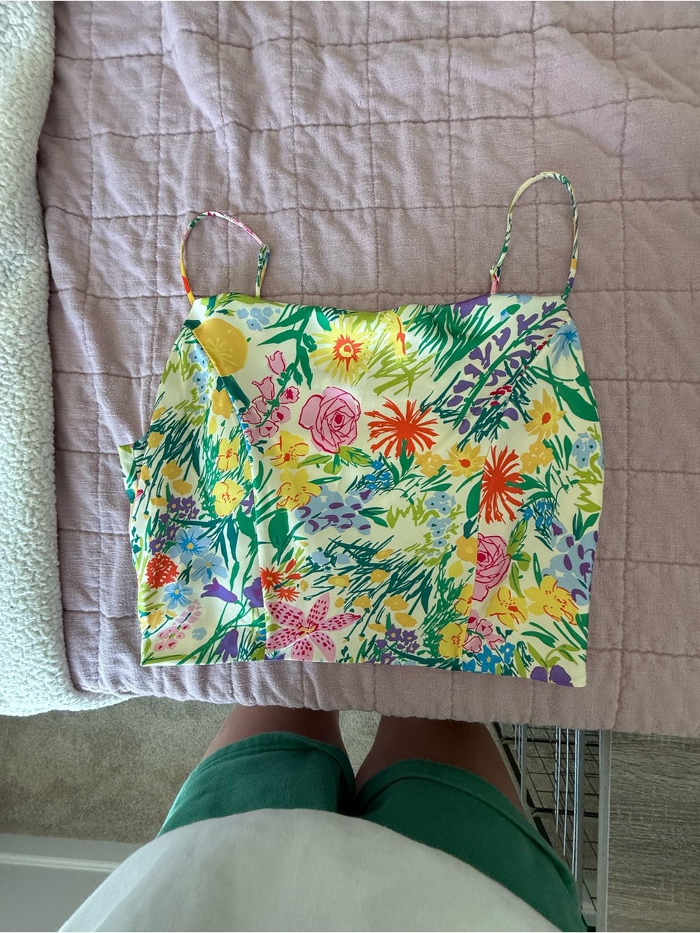 Astr Floral Smocked Crop Top in Cream with Multicolor Print